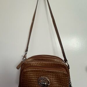Kathy Van Zeeland Tan Croc-Pattern Crossbody Bag